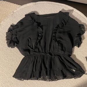 Express Black Ruffle Short Sleeve Blouse